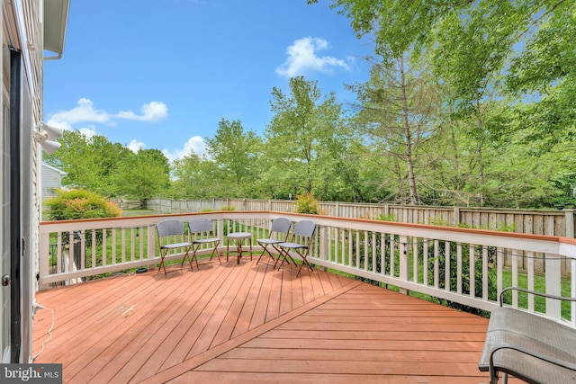21591 Awbrey Pl, Broadlands, VA 20148 - wooden deck with a fenced backyard and view of wooded area