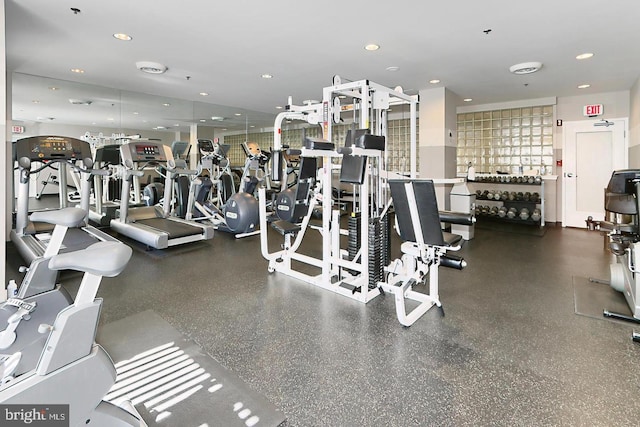 exercise room with recessed lighting