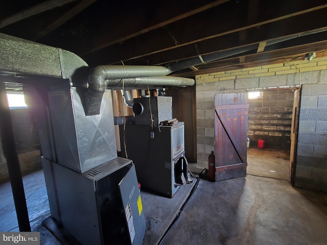 below grade area with concrete block wall