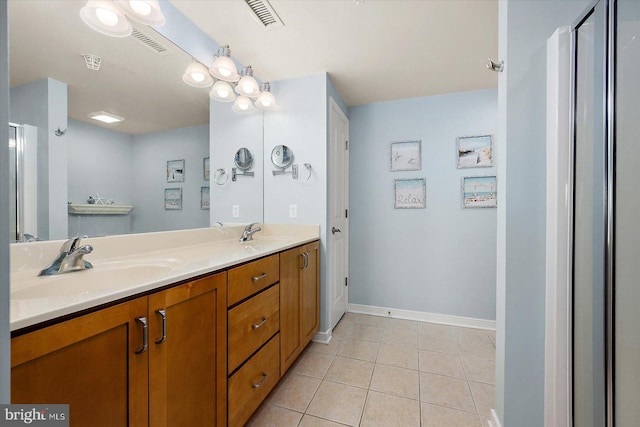 18 79th St Unit 403, Ocean City, MD 21842 - full bath featuring tile patterned flooring, baseboards, double vanity, and a shower with door