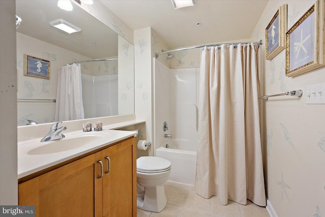18 79th St Unit 403, Ocean City, MD 21842 - bathroom with tile patterned floors, toilet, vanity, and shower / bath combo with shower curtain