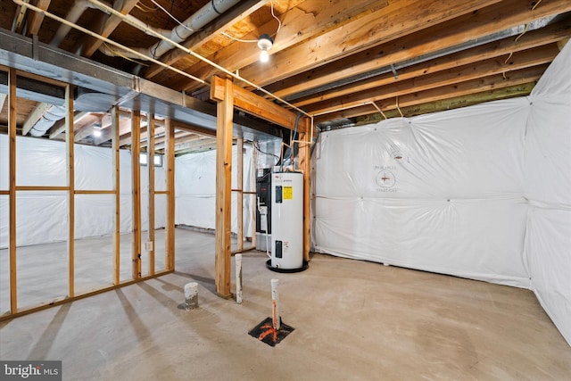 unfinished basement with electric water heater