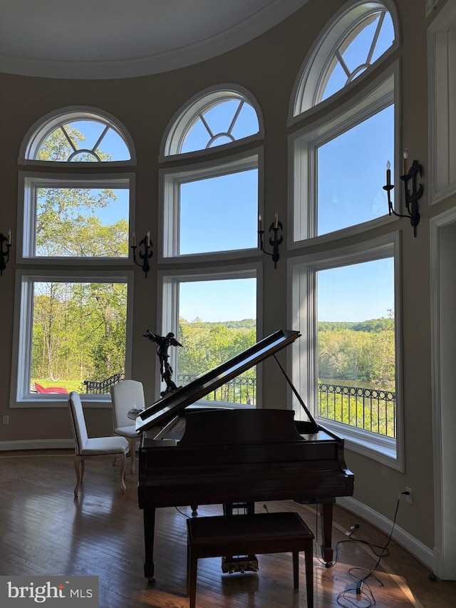 11500 Springridge Rd, Potomac, MD 20854 - living area featuring plenty of natural light, baseboards, a high ceiling, ornamental molding, and wood finished floors