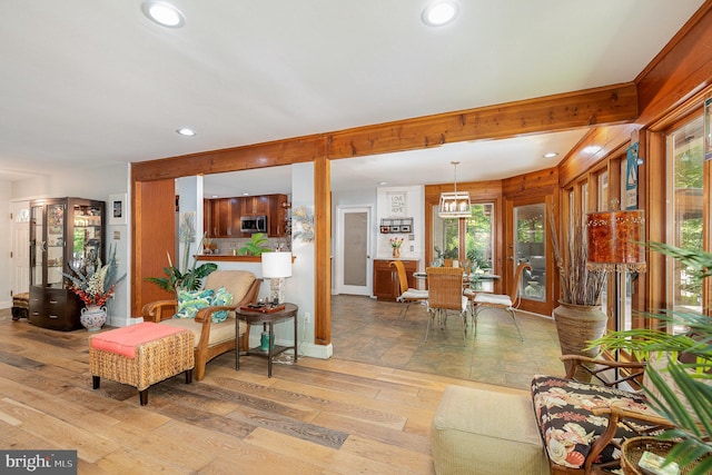 living area featuring recessed lighting and wood finished floors