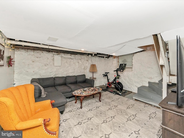 living room with stairway