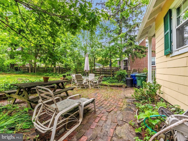 view of patio featuring outdoor dining space and a fenced backyard