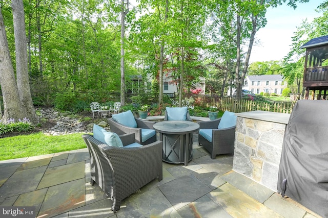 13757 Laurel Rock Dr, Clifton, VA 20124 - view of patio / terrace featuring a fire pit and a grill