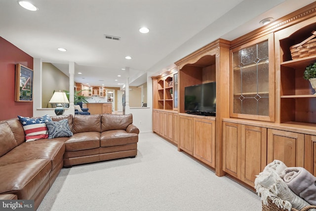 13757 Laurel Rock Dr, Clifton, VA 20124 - living room featuring light carpet and recessed lighting