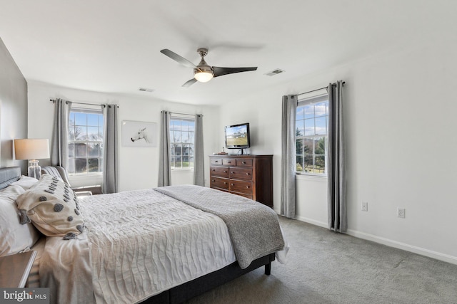 2994 Hope Mill Ln, Adamstown, MD 21710 - bedroom with carpet flooring, baseboards, visible vents, and ceiling fan