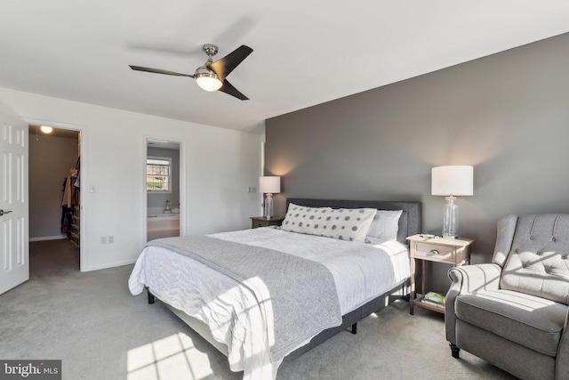 2994 Hope Mill Ln, Adamstown, MD 21710 - carpeted bedroom featuring connected bathroom, ceiling fan, baseboards, a spacious closet, and a closet