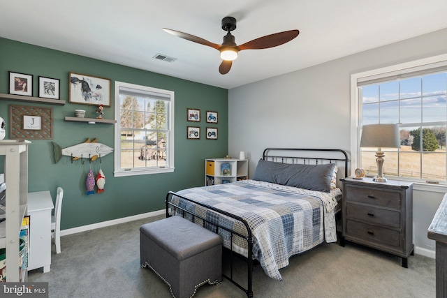 2994 Hope Mill Ln, Adamstown, MD 21710 - carpeted bedroom featuring a ceiling fan, baseboards, and visible vents