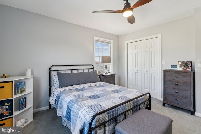 2994 Hope Mill Ln, Adamstown, MD 21710 - carpeted bedroom with baseboards, a ceiling fan, and a closet