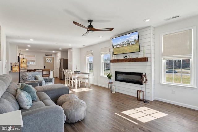 2994 Hope Mill Ln, Adamstown, MD 21710 - living room with baseboards, recessed lighting, ceiling fan, and wood finished floors