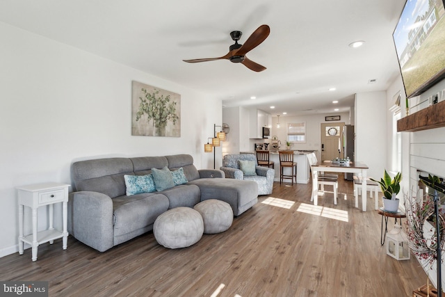 2994 Hope Mill Ln, Adamstown, MD 21710 - living area featuring recessed lighting, ceiling fan, wood finished floors, and a fireplace