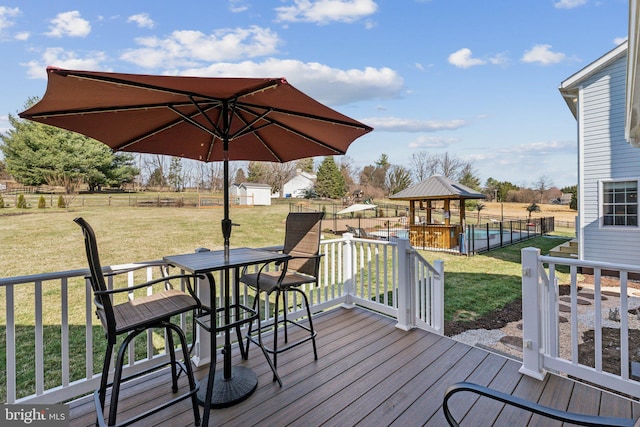 2994 Hope Mill Ln, Adamstown, MD 21710 - wooden deck with a yard, a gazebo, fence, and outdoor dining area