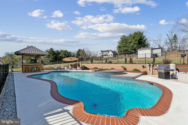 2994 Hope Mill Ln, Adamstown, MD 21710 - view of pool with grilling area, a patio, a fenced backyard, a gazebo, and a pool with connected hot tub