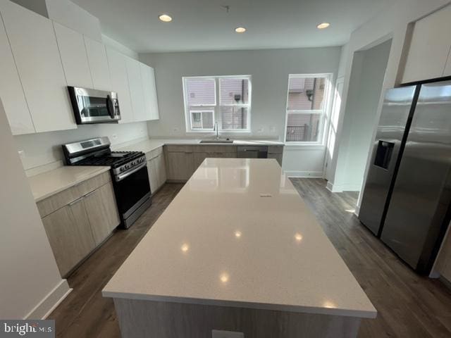 12 Mural Walk NE, Washington, DC 20011 - kitchen with light countertops, dark wood-style flooring, appliances with stainless steel finishes, and a sink