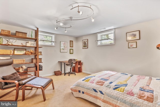 bedroom with carpet floors and baseboards