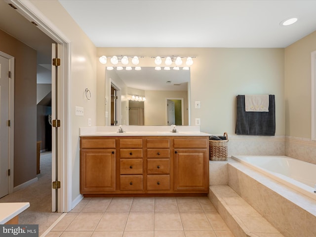 126 Boydton Plank Dr, Stephens City, VA 22655 - full bathroom with tile patterned flooring, a garden tub, double vanity, and a sink