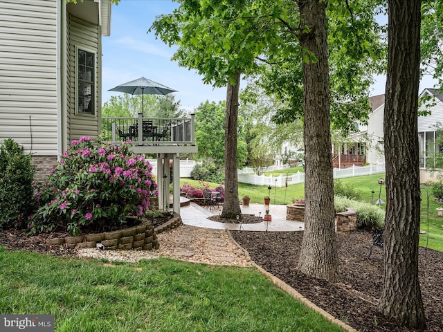 126 Boydton Plank Dr, Stephens City, VA 22655 - view of yard with a wooden deck, fence, and a patio