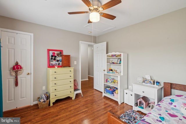8645 Adrienne Pl, Manassas, VA 20110 - bedroom with wood finished floors, a ceiling fan, and baseboards