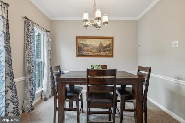 8645 Adrienne Pl, Manassas, VA 20110 - carpeted dining space with a chandelier, crown molding, and baseboards