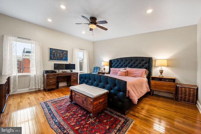 866 N 20th St, Philadelphia, PA 19130 - bedroom with light wood-type flooring, recessed lighting, baseboards, and a ceiling fan