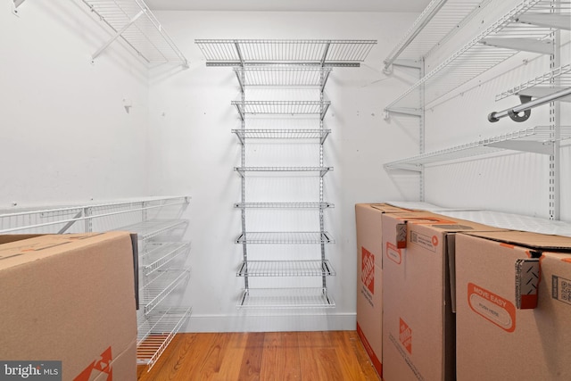 walk in closet with wood finished floors