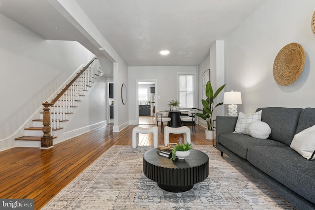 240 W Philadelphia St, York, PA 17403 - living area with stairs, baseboards, and hardwood / wood-style floors