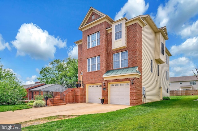 view of front of home with brick siding, a garage, and driveway