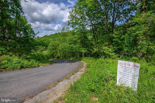 view of street with a wooded view