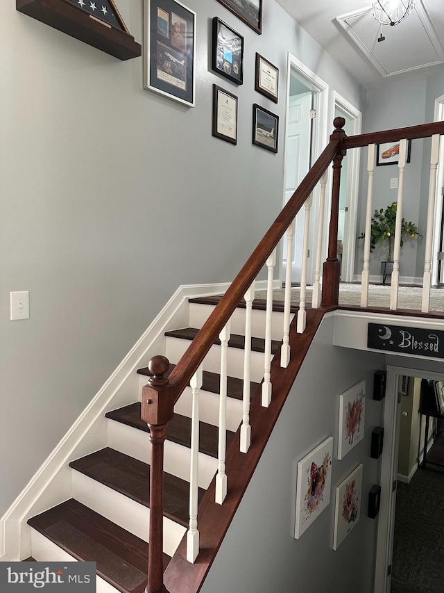 8186 Ebbtide Ln, Lusby, MD 20657 - stairs featuring attic access