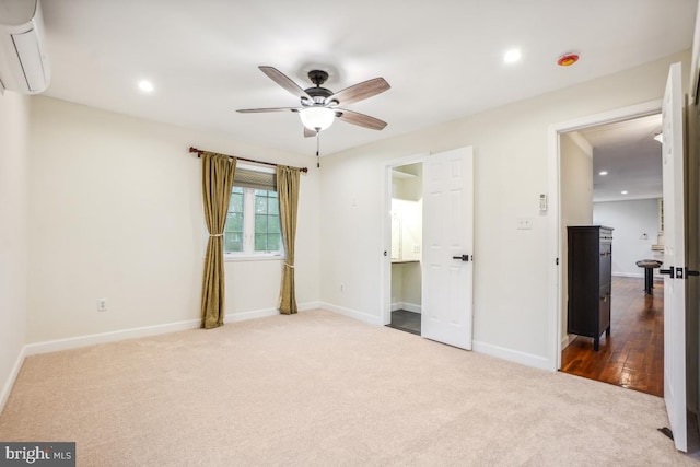 905 Burke Dr, Woodbridge, VA 22191 - unfurnished bedroom with dark colored carpet, a wall mounted AC, recessed lighting, baseboards, and a ceiling fan