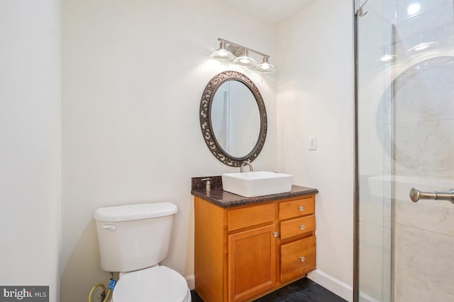 905 Burke Dr, Woodbridge, VA 22191 - bathroom with toilet, vanity, an enclosed shower, and tile patterned floors