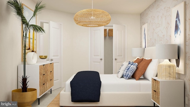 carpeted bedroom with a closet