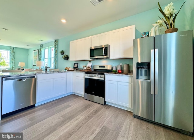 kitchen featuring a wealth of natural light, light wood-type flooring, stainless steel appliances, and a sink