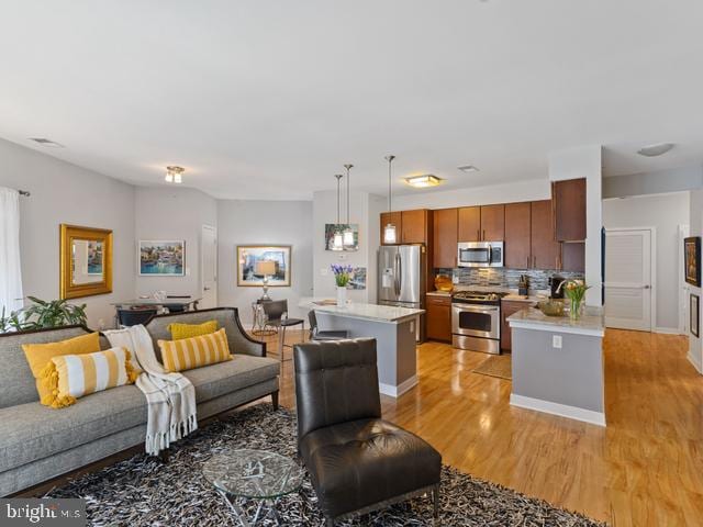 living area featuring light wood finished floors