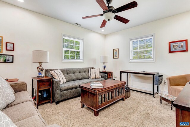654 Bybee Rd, Louisa, VA 23093 - living room featuring ceiling fan, recessed lighting, carpet flooring, and baseboards