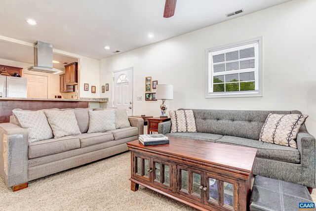 654 Bybee Rd, Louisa, VA 23093 - living room with recessed lighting, a ceiling fan, and light carpet