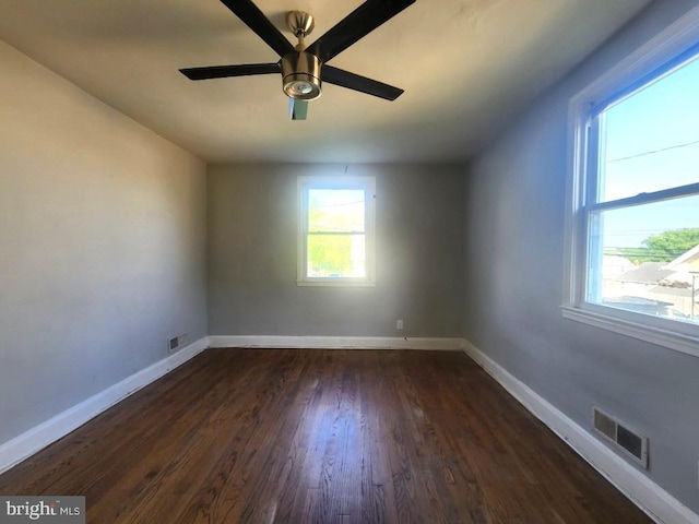 4503 Lasalle Ave, Baltimore, MD 21206 - unfurnished room with ceiling fan, baseboards, dark wood-type flooring, and visible vents