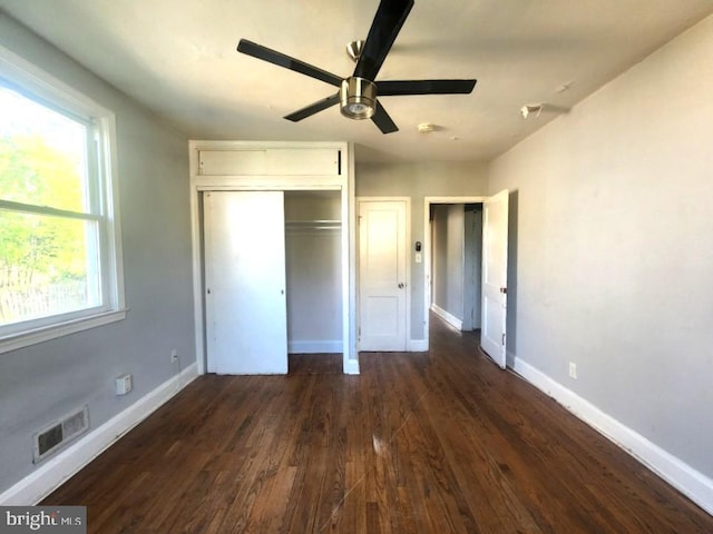 4503 Lasalle Ave, Baltimore, MD 21206 - unfurnished bedroom with baseboards, dark wood-style floors, visible vents, and a closet