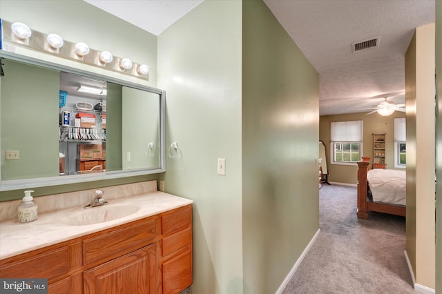 177 Pearce Creek Dr, Earleville, MD 21919 - bathroom with vanity, baseboards, a ceiling fan, and a textured ceiling
