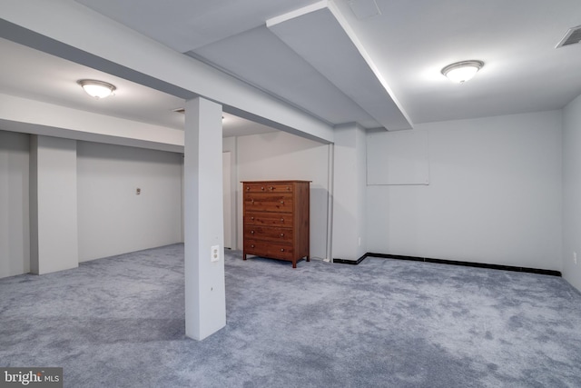 finished basement featuring carpet floors