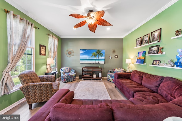 1 Deep Pond Dr, Spring City, PA 19475 - living room with a ceiling fan, crown molding, wood finished floors, baseboards, and recessed lighting
