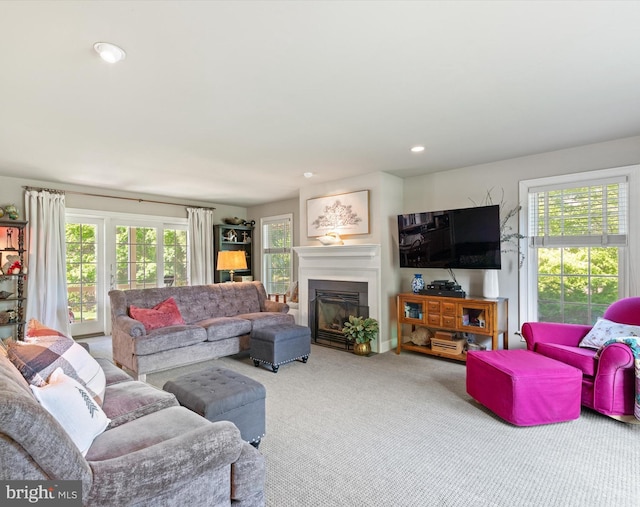 744 Goose Neck Dr, Lititz, PA 17543 - carpeted living room with a glass covered fireplace and recessed lighting