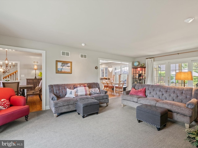 744 Goose Neck Dr, Lititz, PA 17543 - living area with carpet floors, a chandelier, and recessed lighting