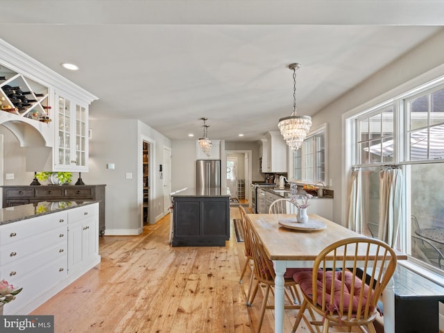 744 Goose Neck Dr, Lititz, PA 17543 - dining room featuring a chandelier, light wood finished floors, recessed lighting, and baseboards