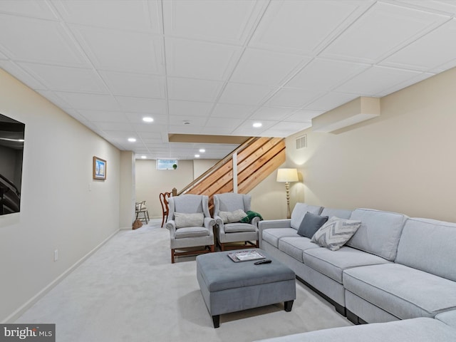 744 Goose Neck Dr, Lititz, PA 17543 - living room with recessed lighting, carpet, stairs, and baseboards