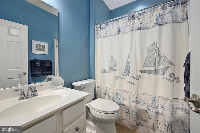 176 Bobbys Branch Rd Unit 56, Millsboro, DE 19966 - bathroom with toilet, vanity, tile patterned flooring, and a shower with shower curtain