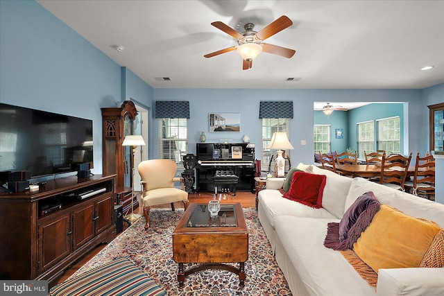 176 Bobbys Branch Rd Unit 56, Millsboro, DE 19966 - living area with a ceiling fan, wood finished floors, and recessed lighting